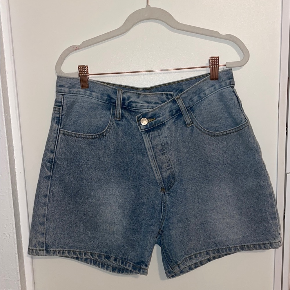 High-Rise Blue Denim Jean Shorts